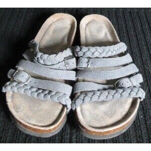 MUK LUKS Grey Suede Sandals Braided Strap Terri  Women's Size 7